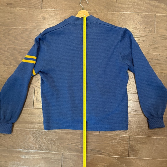 Vintage Varsity Wool Cardigan Sweater – Blue & Yellow Letterman Style (Size 44) - Picture 8 of 13